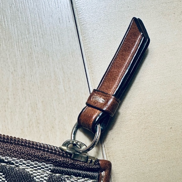 Coach Tan Signature Canvas with Leather Mini Zip Coin Card Case W/ Key Ring - Picture 9 of 12